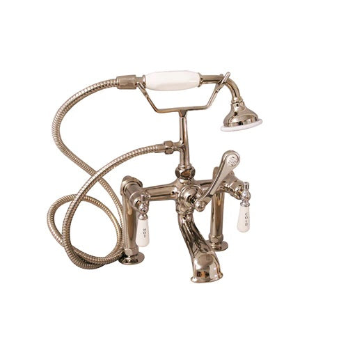 Tub Deck Mount Faucet & Hand Shower Polished Nickel with Lever Handles