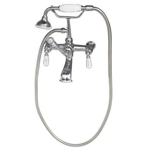 Wide Spout Tub Faucet, Hand Shower, Lever Handles, Chrome with Porcelain