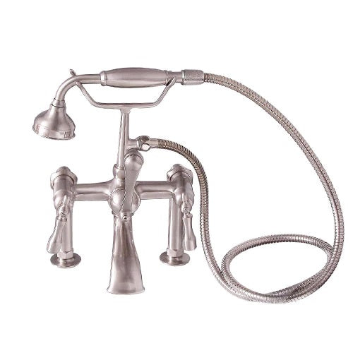 Wide Spout Tub Wall Faucet with Hand Shower & Lever Handles in Brushed Nickel