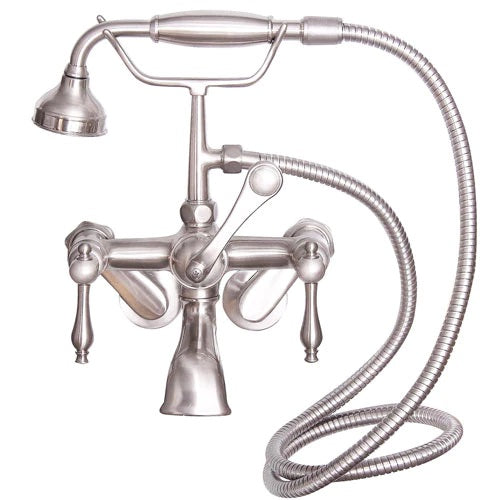 Wide Spout Tub Faucet with Hand Shower, Swivel Wall Mounts, Finial Lever Handles, Brushed Nickel