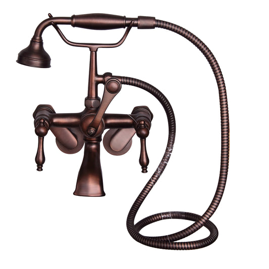 Wide Spout Tub Faucet with Hand Shower, Swivel Wall Mounts, Finial Lever Handles, Oil Rubbed Bronze