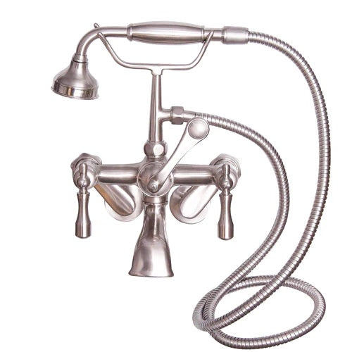 Wide Spout Tub Faucet with Hand Shower, Swivel Wall Mounts, Lever Handles, Brushed Nickel