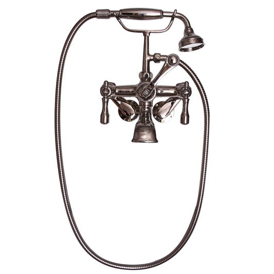 Wide Spout Tub Faucet with Hand Shower, Swivel Wall Mounts, Lever Handles, Polished Nickel
