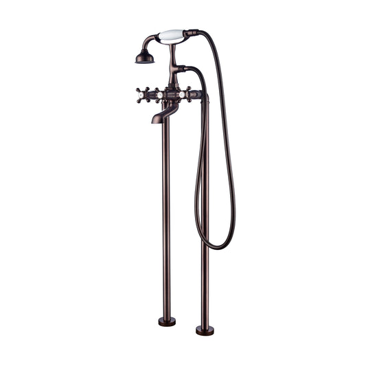 Floor-Mounted Wide Spout Tub Faucet with Hand Shower in Oil Rubbed Bronze