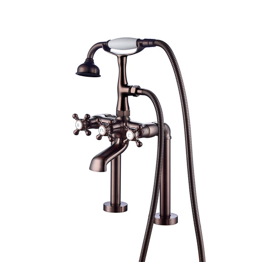 Tall Tub Deck Mount Faucet with Hand Shower & Cross Handles in Oil Rubbed Bronze