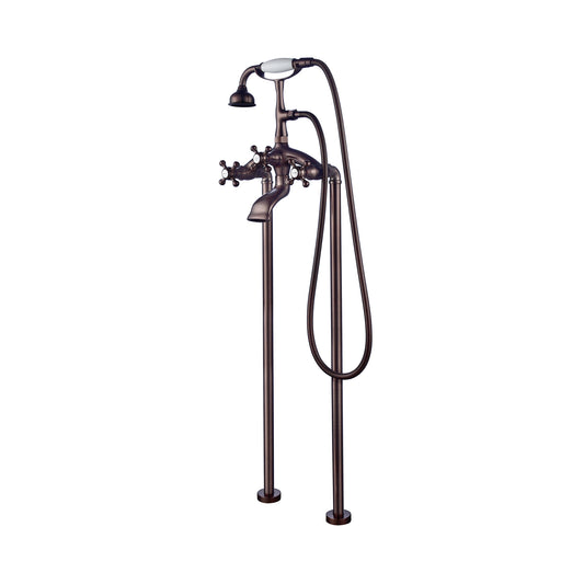 Floor-Mounted Curved Body Tub Faucet with Hand Shower in Oil Rubbed Bronze