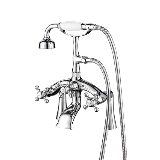 Antique Tub Rim Faucet with 8" Centers,Hand Shower, & Cross Handles Chrome