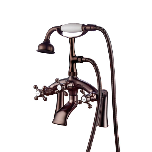 Antique Tub Rim Faucet with 8" Centers,Hand Shower, & Cross Handles Oil Rubbed Bronze