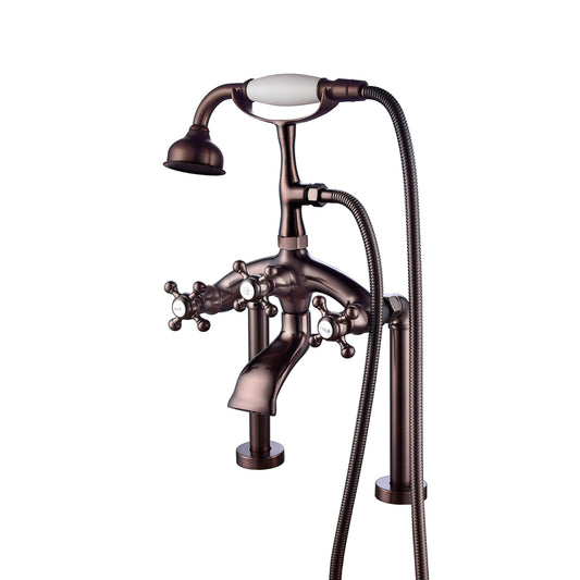 Tall Tub Rim Faucet with 8" Centers, Hand Shower, & Cross Handles Oil Rubbed Bronze