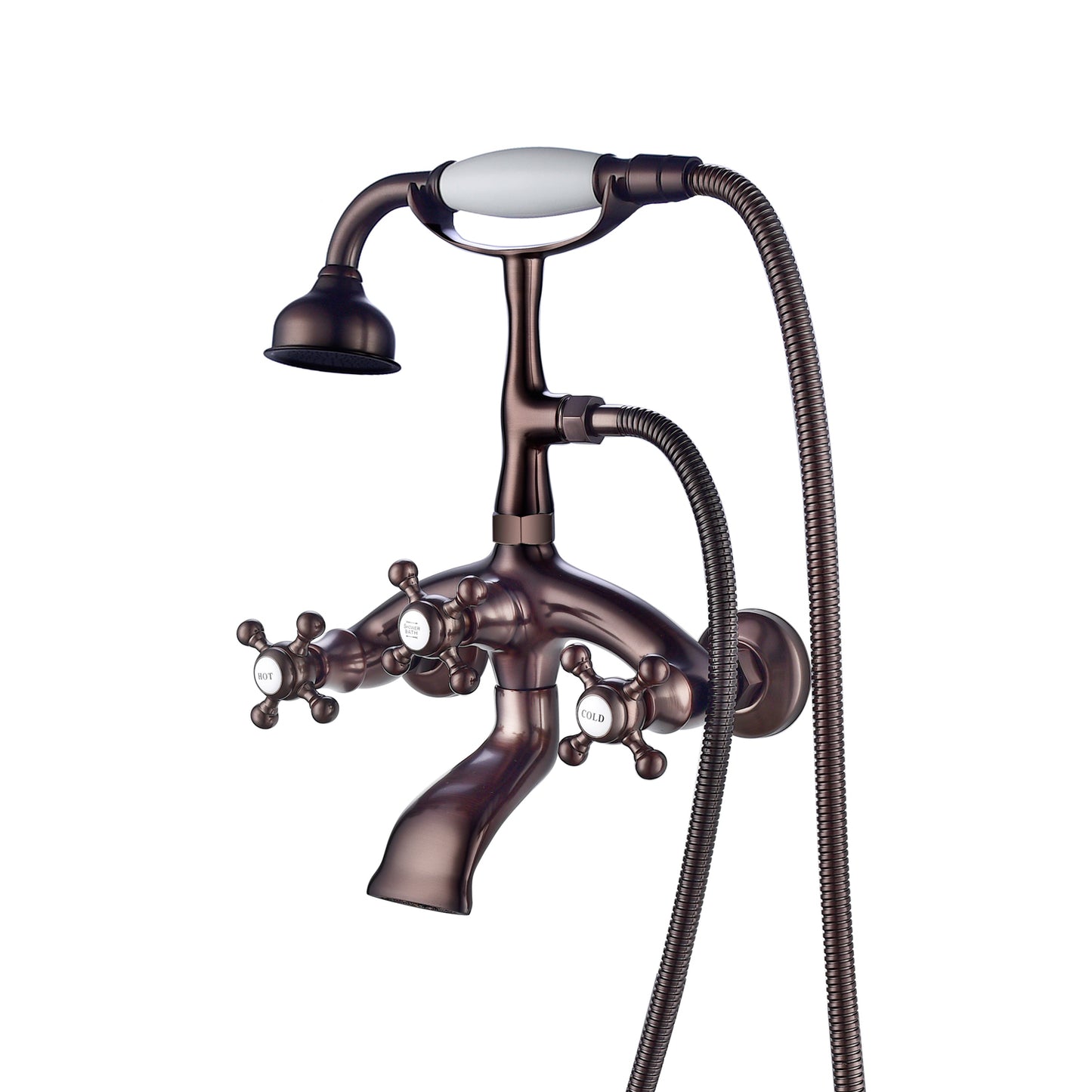 Wall Mount Tub Faucet with 8" Centers, Hand Shower, & Cross Handles Oil Rubbed Bronze
