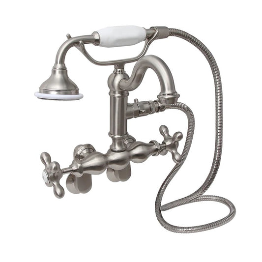 Tub Wall Swivel Mount Faucet with Hand Shower & Cross Handles Brushed Nickel