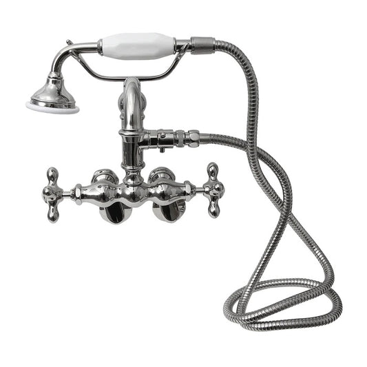 Tub Wall Swivel Mount Faucet with Hand Shower & Cross Handles Chrome