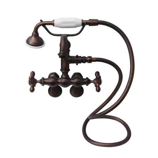 Tub Wall Swivel Mount Faucet with Hand Shower & Cross Handles Oil Rubbed Bronze