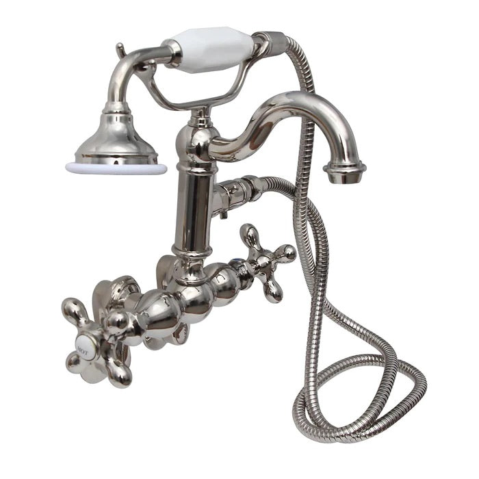 Tub Wall Swivel Mount Faucet with Hand Shower & Cross Handles Polished Nickel