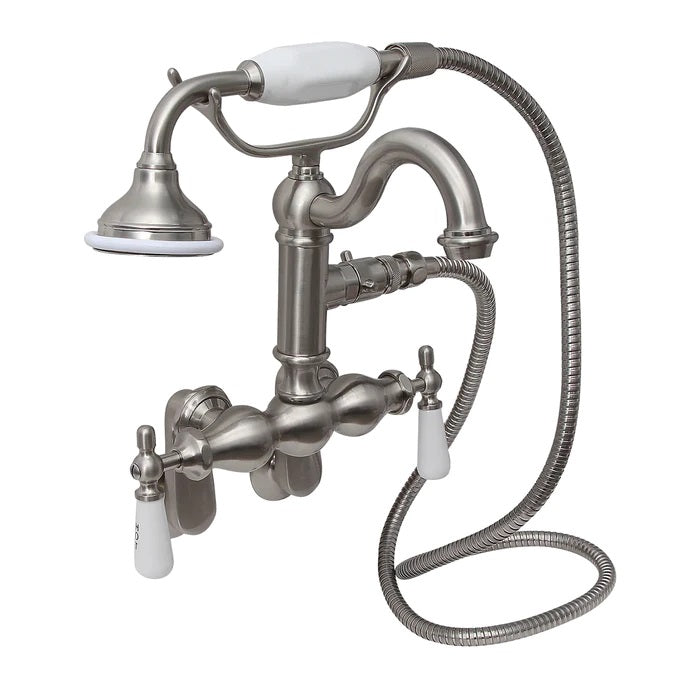 Tub Wall Swivel Mount Faucet with Hand Shower & Lever Handles Brushed Nickel