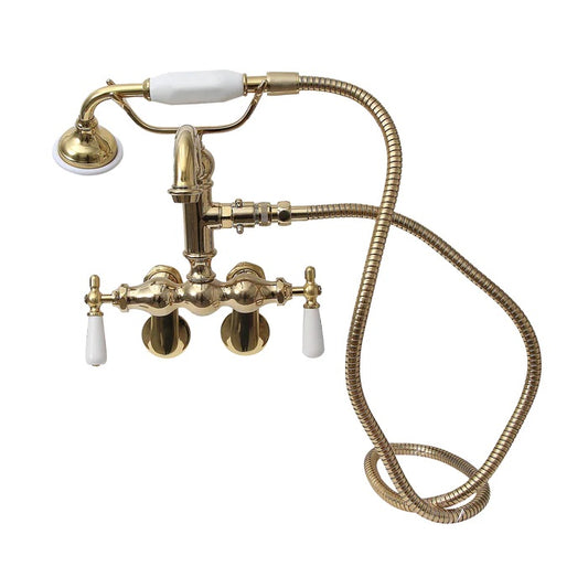 Tub Wall Swivel Mount Faucet with Hand Shower & Lever Handles Polished Brass
