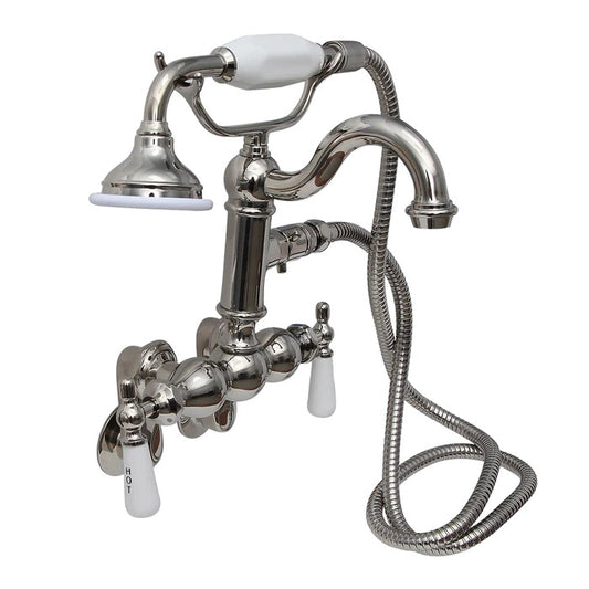 Tub Wall Swivel Mount Faucet with Hand Shower & Lever Handles Polished Nickel