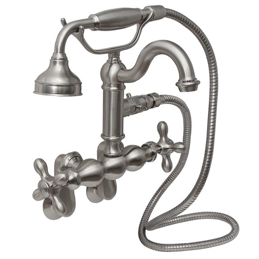 Traditional Tub Wall Mount Faucet Kit with Hand Shower & Cross Handles in Brushed Nickel