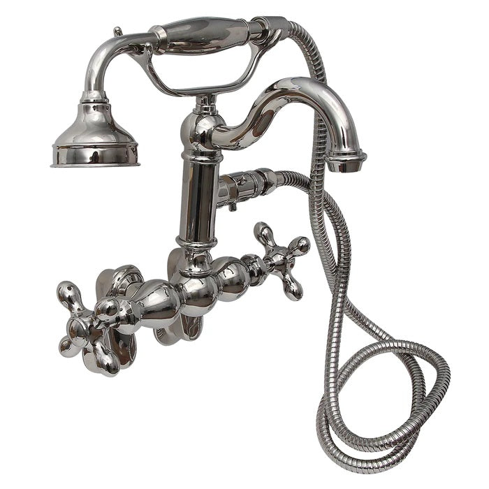 Traditional Tub Wall Mount Faucet Kit with Hand Shower & Cross Handles in Chrome