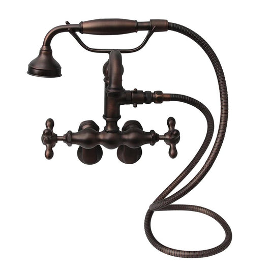 Traditional Tub Wall Mount Faucet Kit with Hand Shower & Cross Handles in Oil Rubbed Bronze