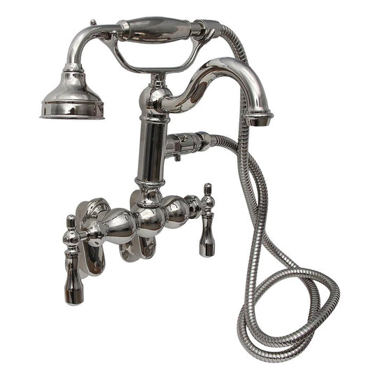 Traditional Tub Wall Mount Faucet Kit with Hand Shower & Lever Handles Polished Nickel