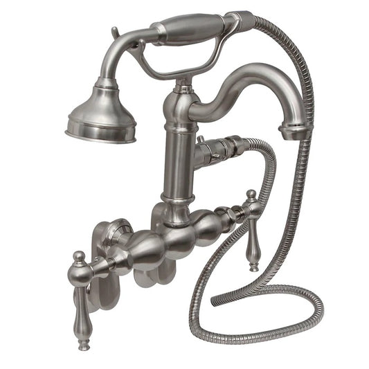 Traditional Tub Wall Mount Faucet Kit with Hand Shower & Finial Lever Handles Polished Nickel