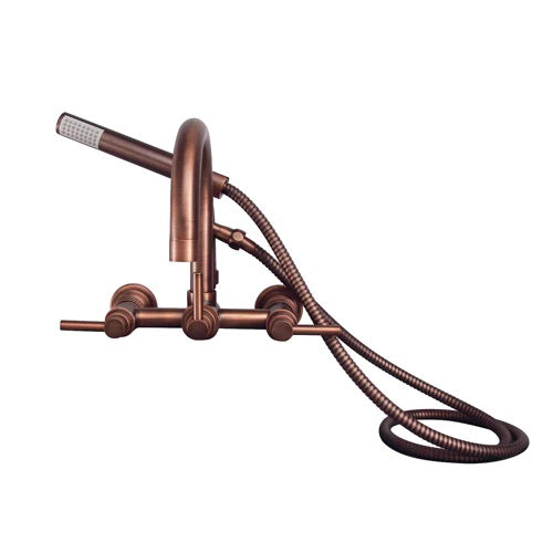 Tub Wall Mount Gooseneck Faucet with Hand Shower & Lever Handles Oil Rubbed Bronze