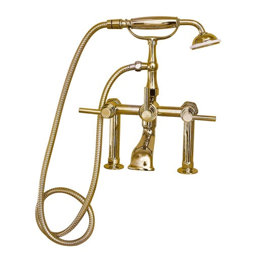 Tub Rim Mount Diverter Faucet with Lever Handles & Hand Shower Polished Brass