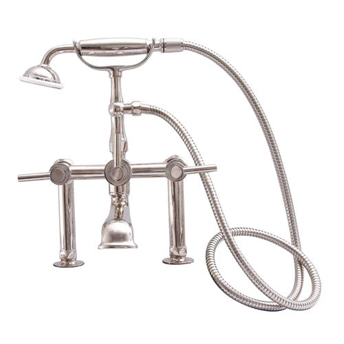 Tub Rim Mount Diverter Faucet with Lever Handles & Hand Shower Polished Nickel