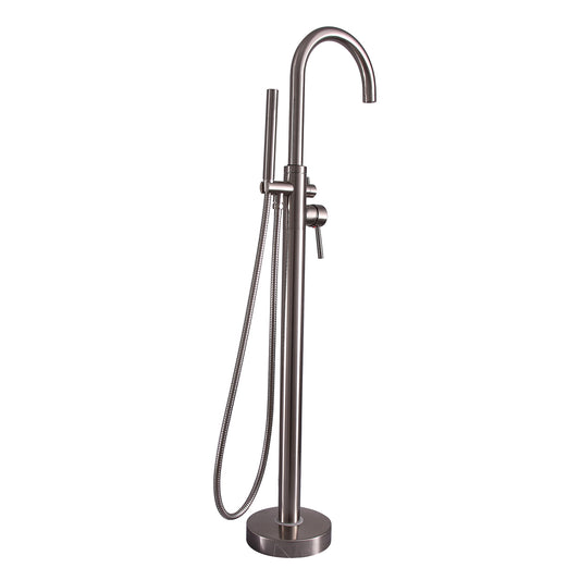 Belmore Floor-Mount Gooseneck Tub Faucet with Hand Shower Brushed Nickel