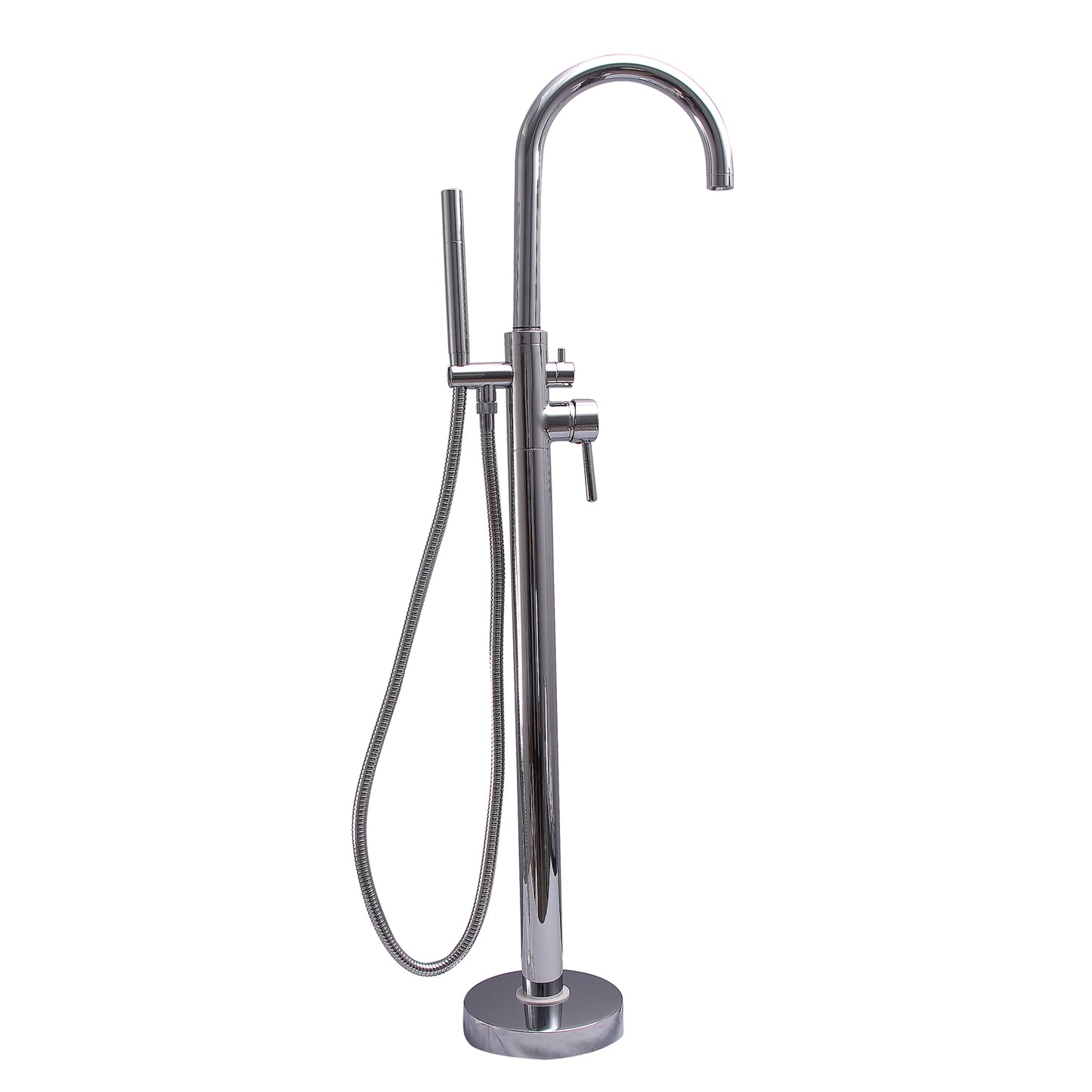 Belmore Floor-Mount Gooseneck Tub Faucet with Hand Shower in Chrome