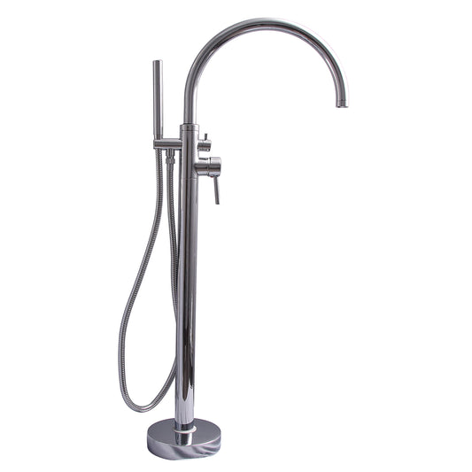 Bianca Floor-Mount Gooseneck Tub Faucet with Hand Shower in Chrome