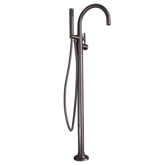 Dolan Freestanding Floor-Mount Gooseneck Tub Faucet with Hand Shower Brushed Nickel