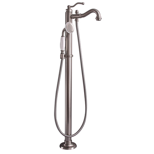 Lamar Antique Floor-Mount Tub Faucet with Hand Shower Brushed Nickel
