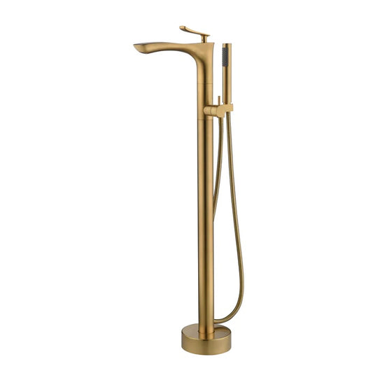 Kayla Freestanding Floor-Mount Tub Faucet with Hand Shower Brushed Gold