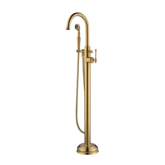 LeBaron Freestanding Floor-Mount Tub Faucet with Hand Shower Brushed Gold