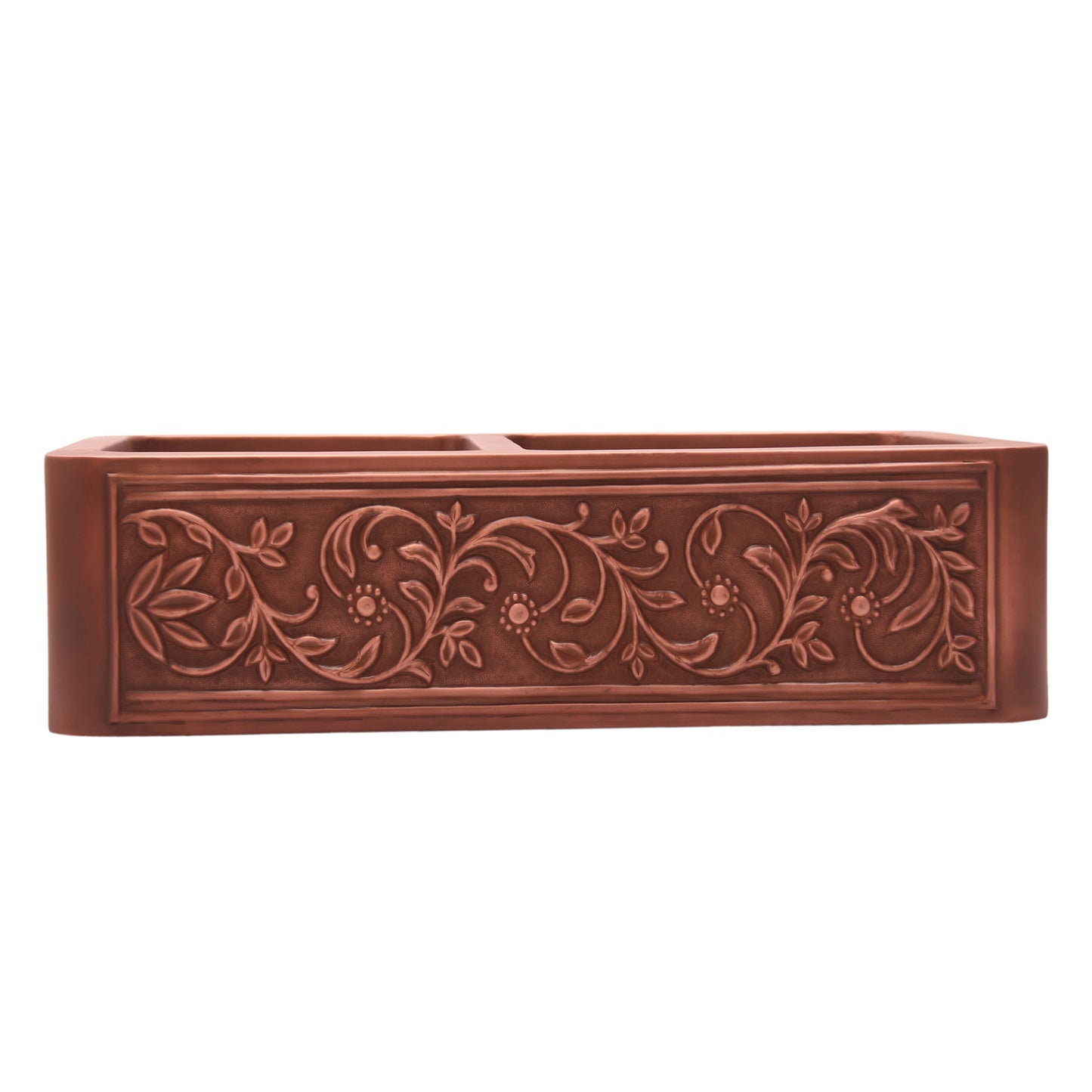 Cilantro Copper 33" Embossed Front Offset Double Bowl Apron Kitchen Sink