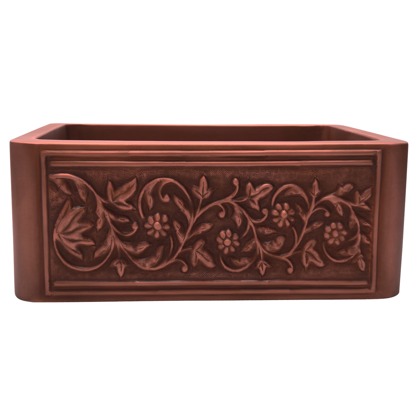 Cilantro Copper 36" Embossed Single Bowl Apron Kitchen Sink Antique Finish