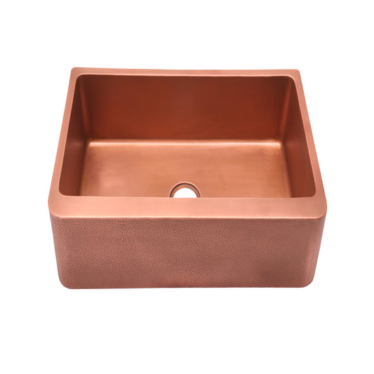 Barroca 25" Copper Single Bowl Kitchen Apron Sink Hammered Finish