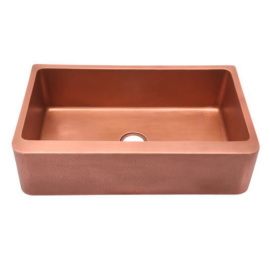 Barroca 30" Copper Single Bowl Kitchen Apron Sink Hammered Finish