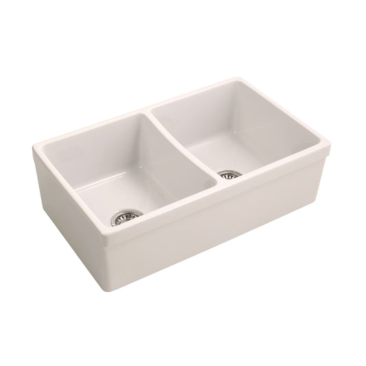 Lettie 33" Double Bowl Fireclay Apron Kitchen Sink Bisque Finish