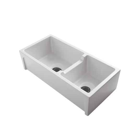 Millwood 36" Double Bowl Fireclay Apron Kitchen Sink  White Finish