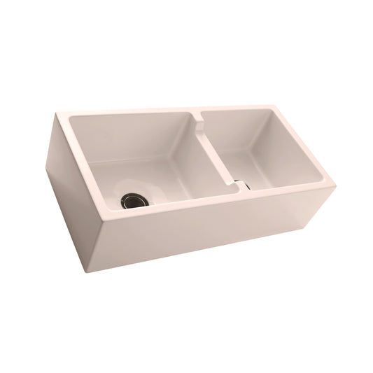 Maura 36" Double Bowl Low-Divide Apron Kitchen Sink White Finish