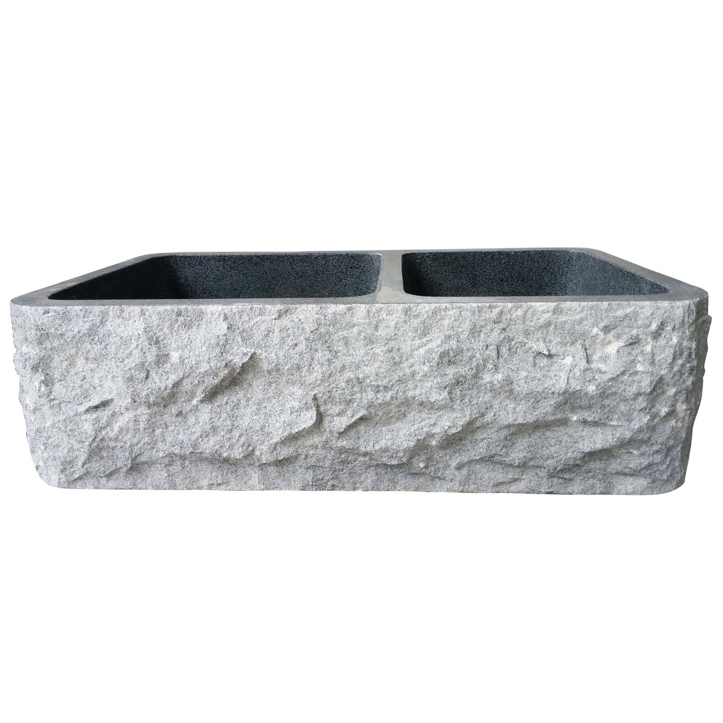 Brandi 36" Bue Grey Granite Double Bowl Apron Sink with Chiseled Front