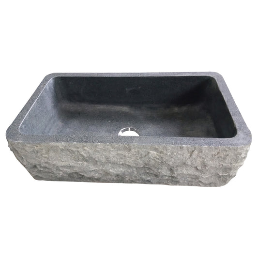 Birgitta 33" Blue Grey Granite Single Bowl Apron Kitchen Sink Chiseled Front