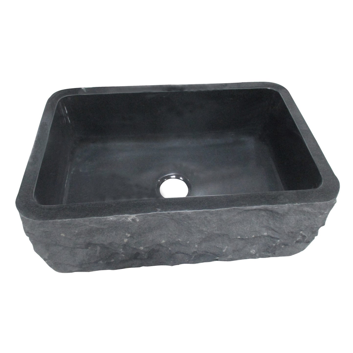 Birgitta 33" Black Granite Single Bowl Apron Kitchen Sink Chiseled Front