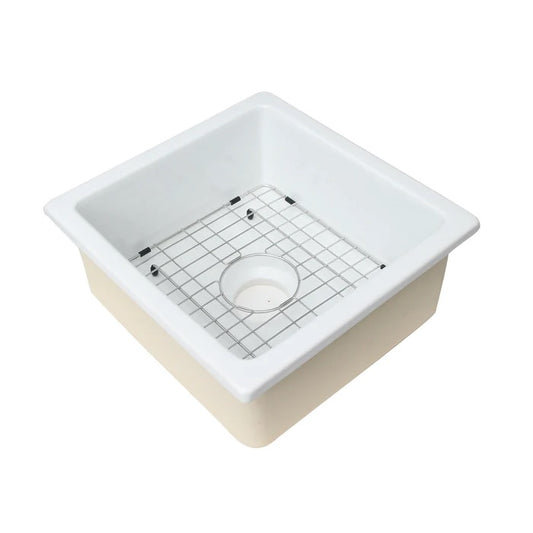 Silvia Square Single Bowl Drop in Fireclay Kitchen Sink White