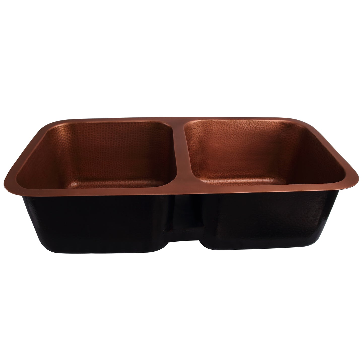 Severn 35" Copper Double Bowl Undermount Kitchen Sink Hammered Finish