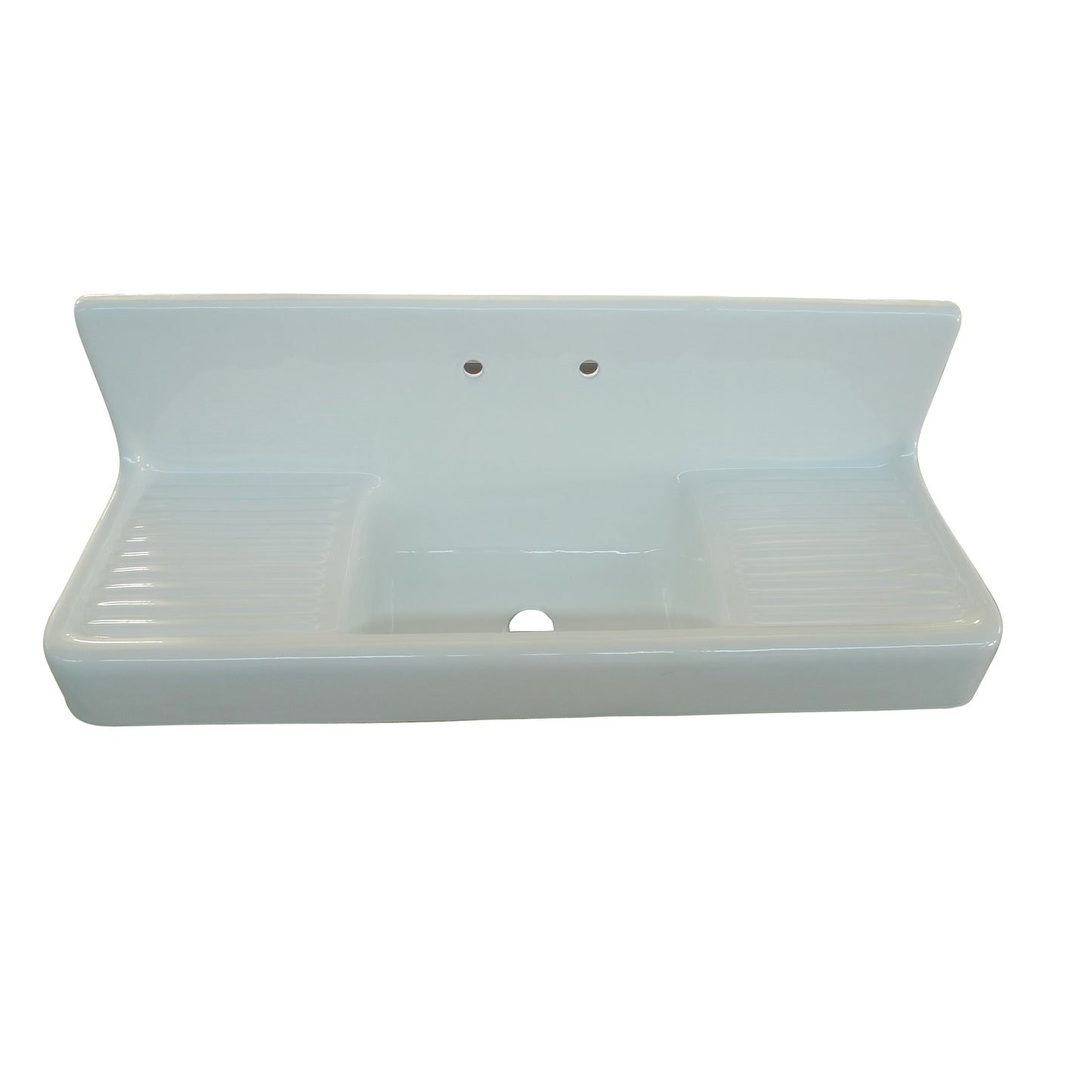 Alma 60" Wall Mount White Painted Cast Iron Kitchen Sink for Widespread Faucet