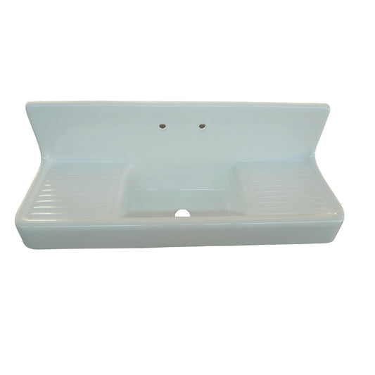 Alma 60" Wall Mount White Painted Cast Iron Kitchen Sink for Widespread Faucet